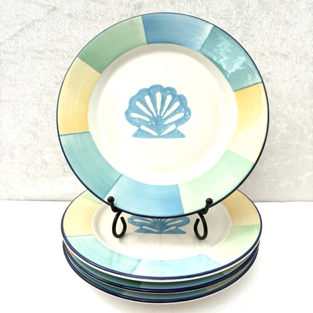 ATICO AIU Salad Plates Set 4 Vintage 1999 Sea Shell Pattern Beach House 7.5”